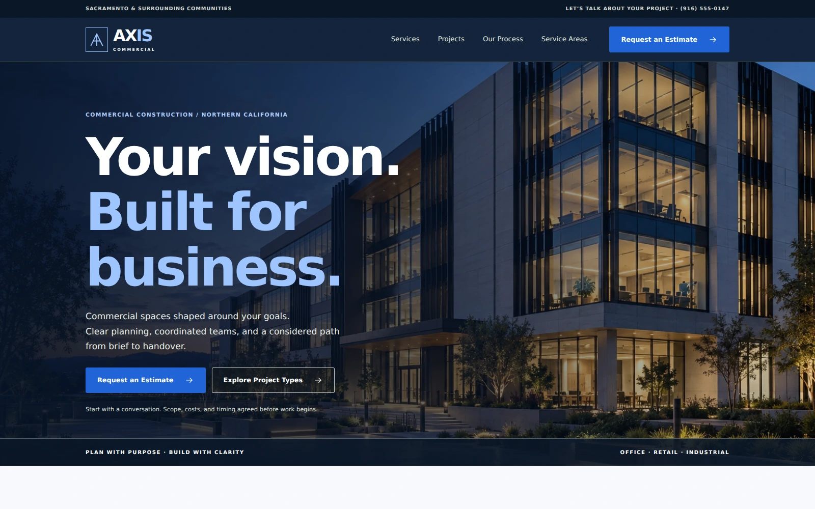 Axis Commercial landing page template preview