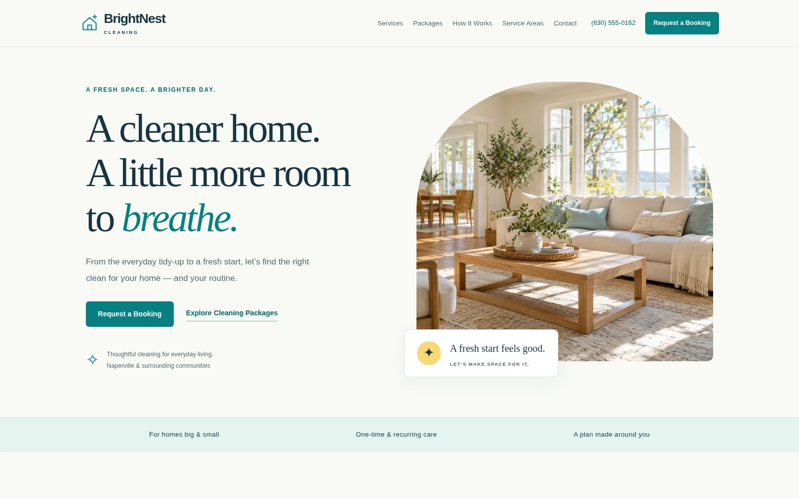 BrightNest Cleaning landing page template preview
