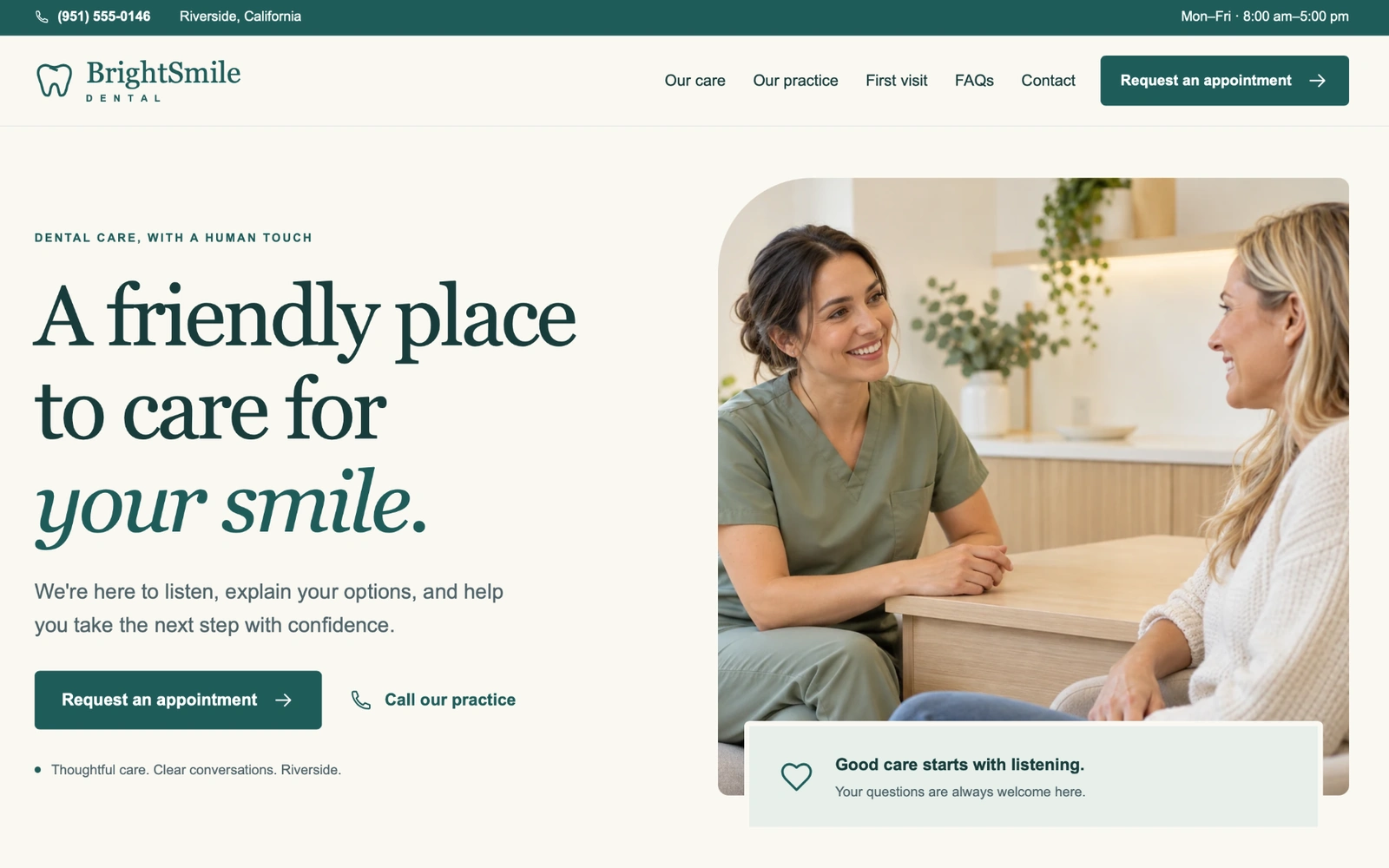 BrightSmile Dental landing page template preview