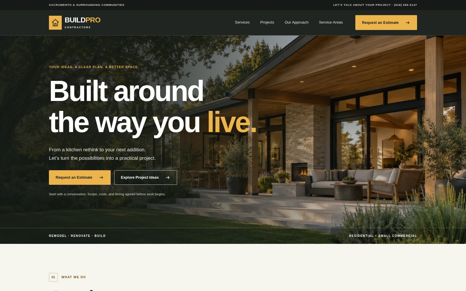 BuildPro Contractors landing page template preview