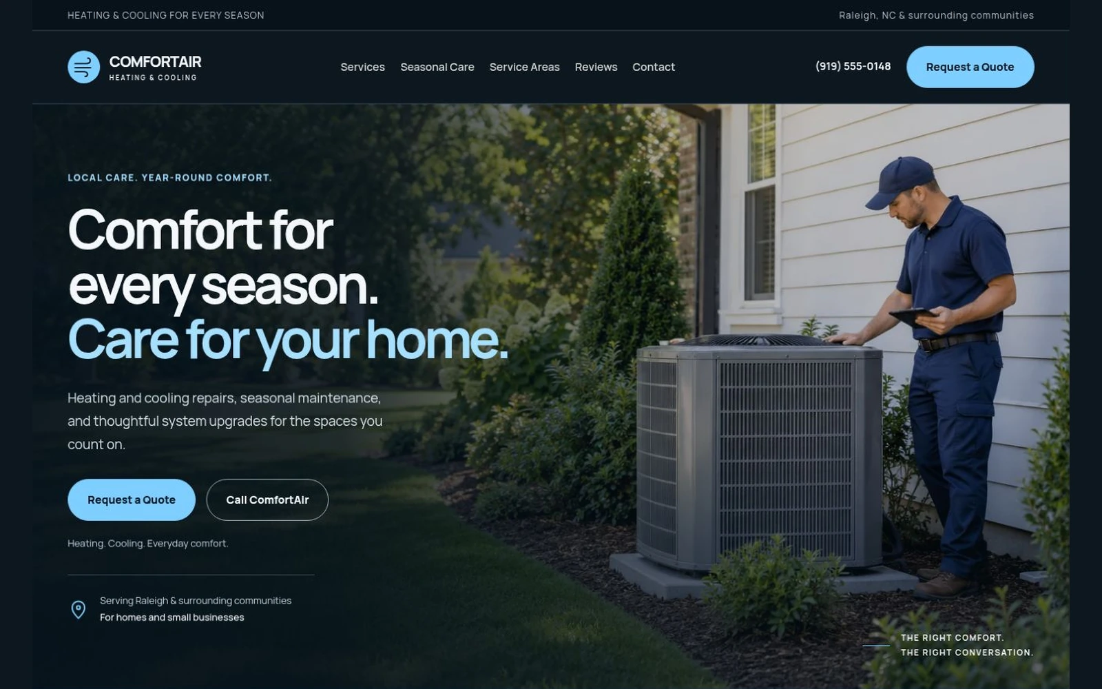 ComfortAir HVAC landing page template preview