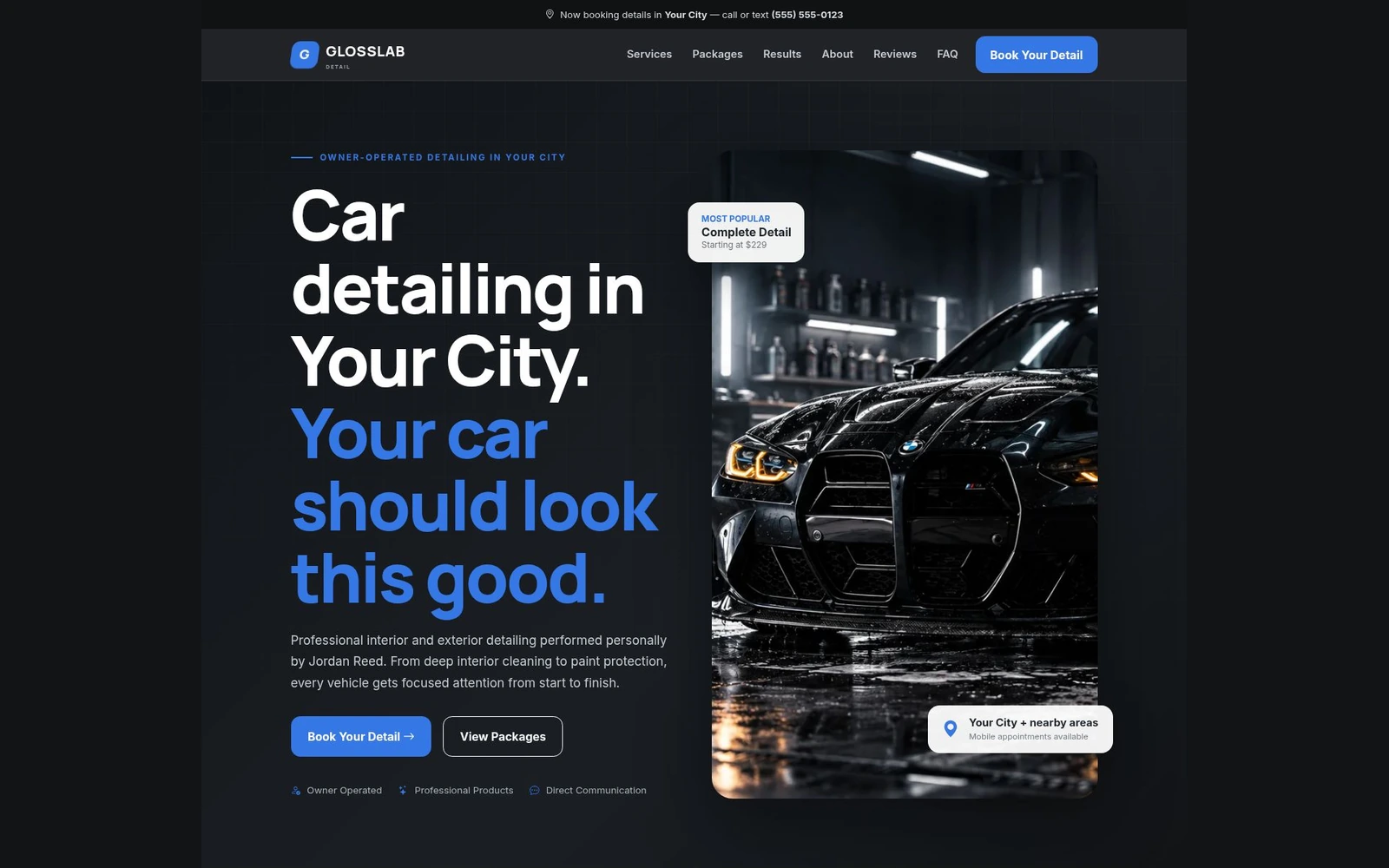 GlossLab Detail landing page template preview