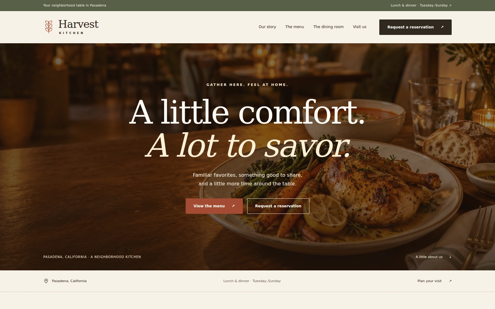 Harvest Kitchen landing page template preview