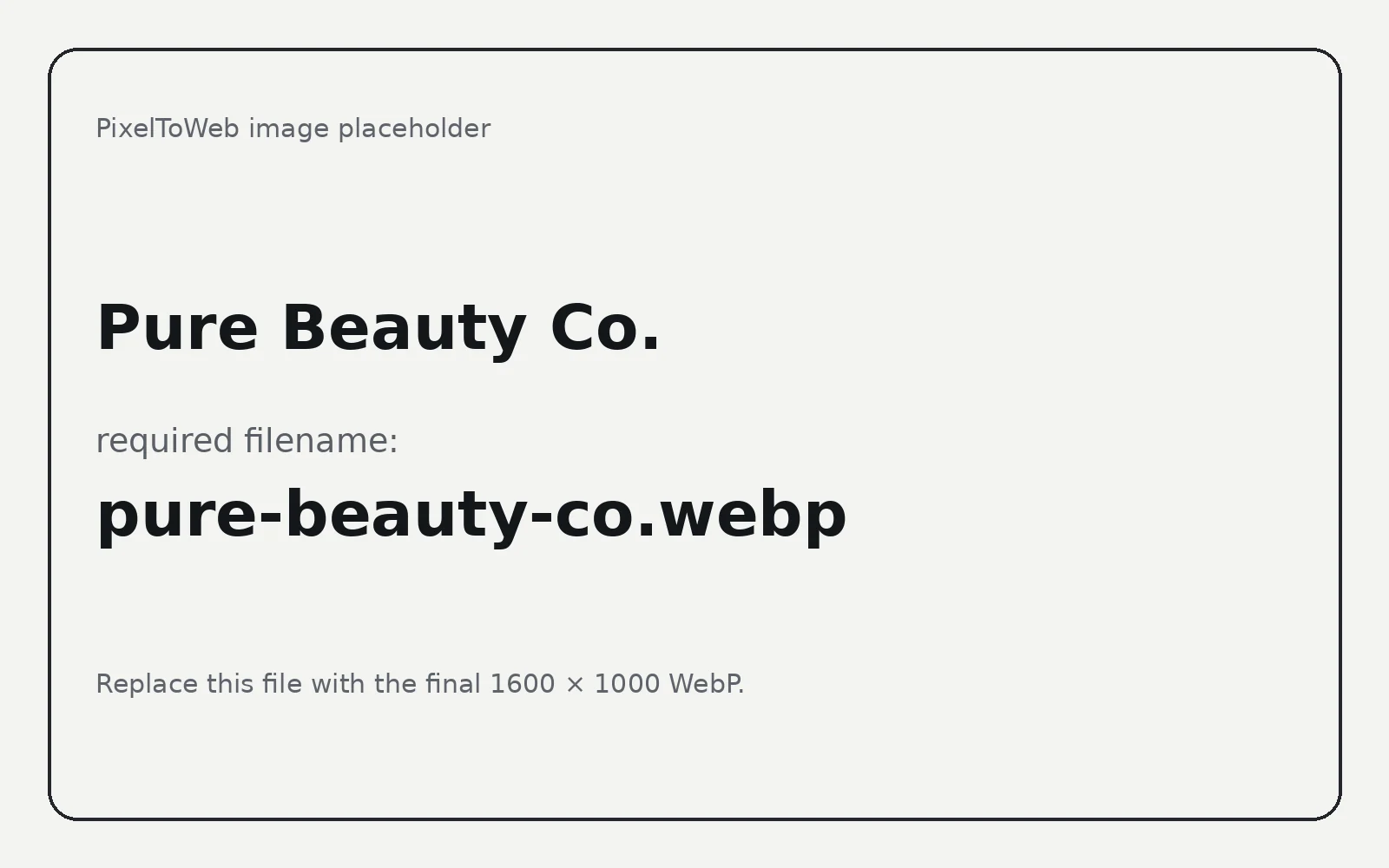 Pure Beauty Co. landing page with a beauty portrait, plum and ivory colors, and an appointment inquiry