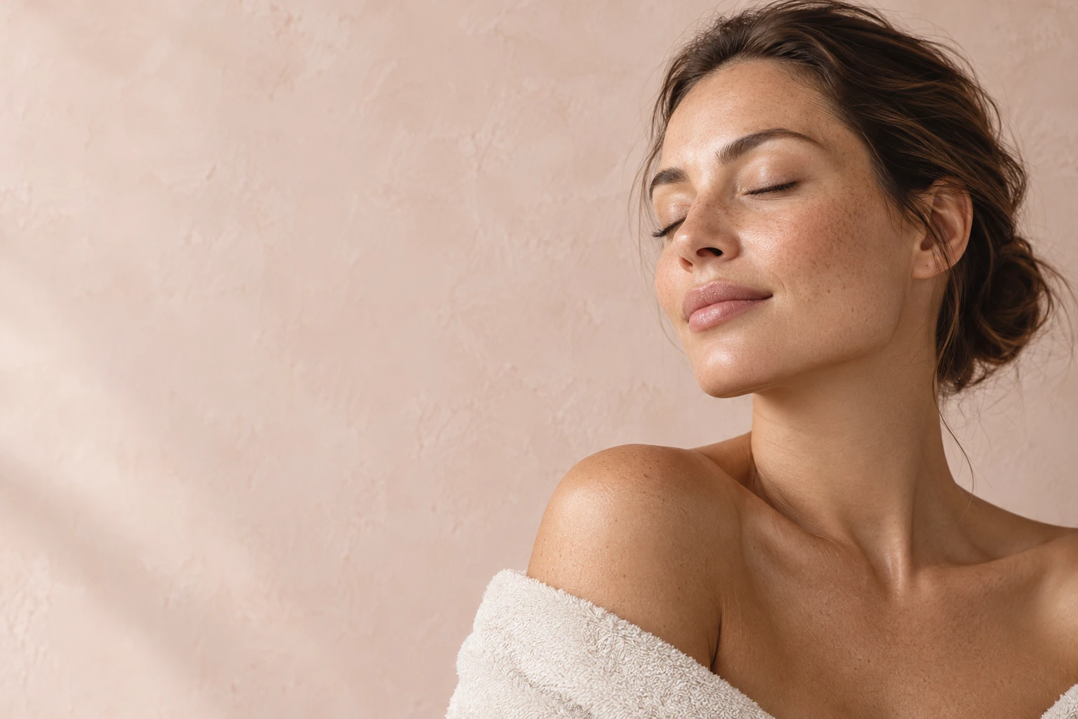 Illustrative skincare portrait with natural skin texture and soft daylight