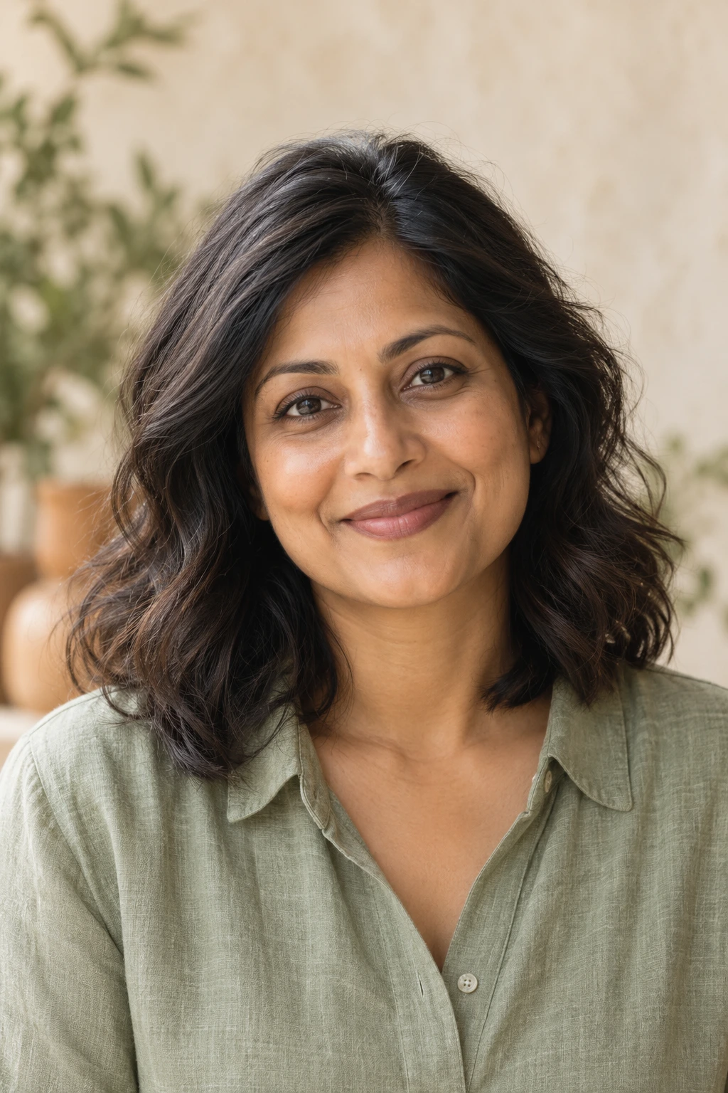 Illustrative portrait for the fictional Maya Ellis practitioner profile