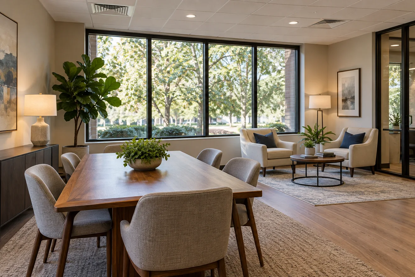 Clean small business interior with subtle ceiling ventilation and a welcoming workspace