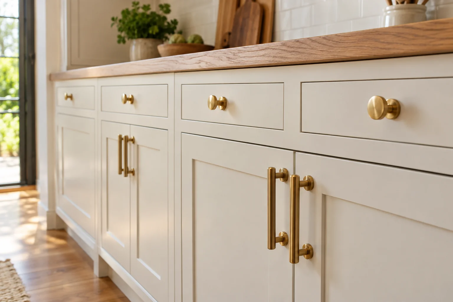 Aligned cabinet doors and simple metal handles