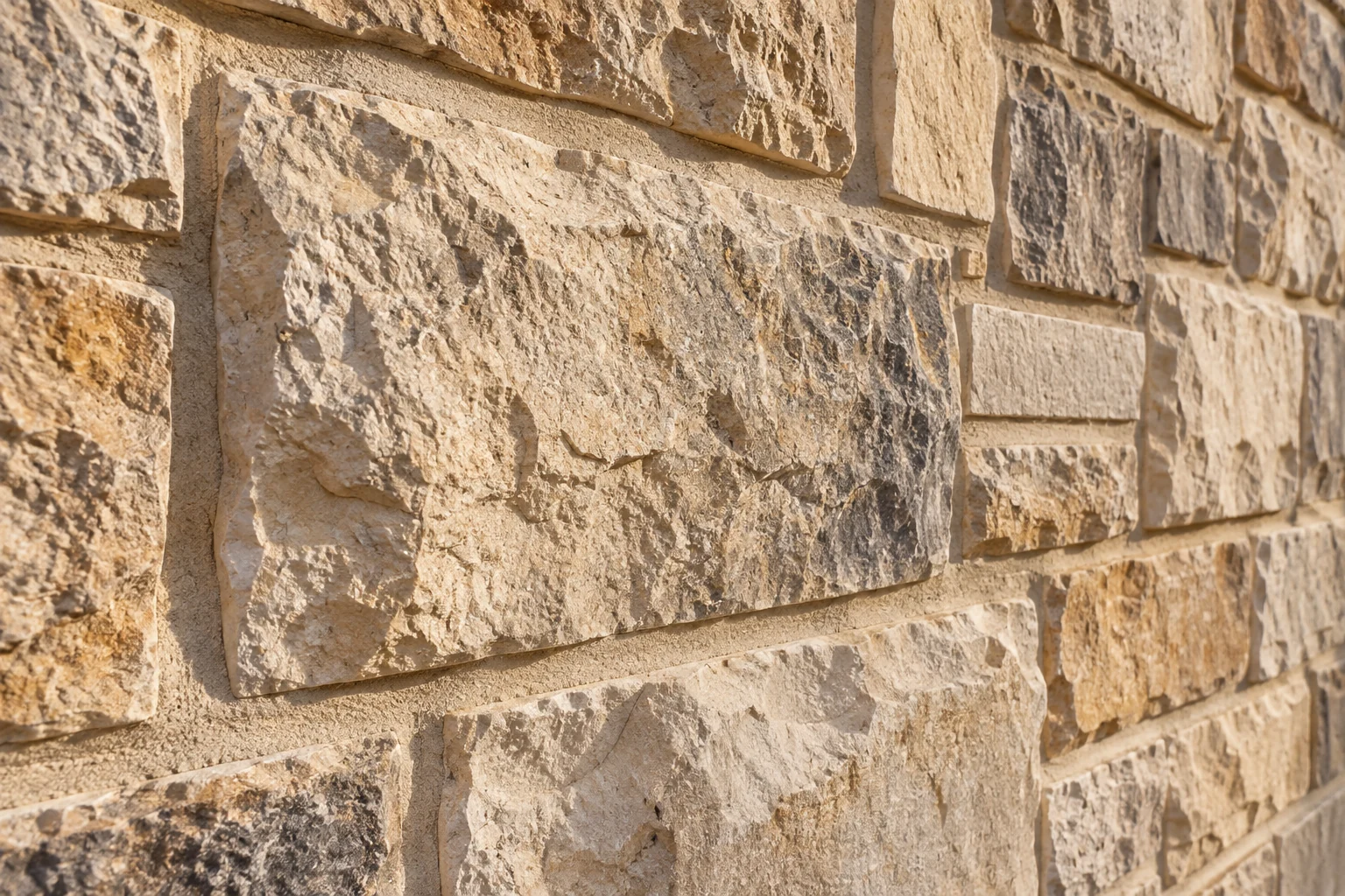 Hand-tooled limestone and carefully finished mortar joints
